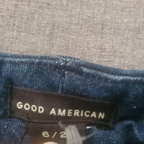 Good American Jeans Women's Size 6 Dark Blue Denim Good Legs Crop Mini Boot - Picture 12 of 16